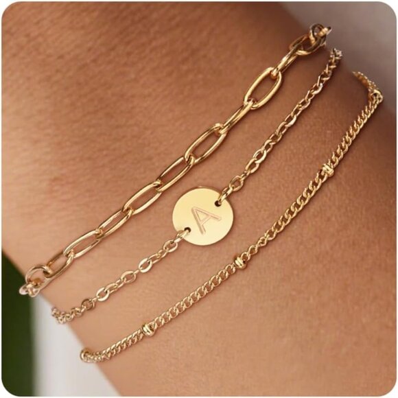 Personalized Gold Initial Bracelet for Women - 18K Plated Charm Jewelry Gift - Picture 1 of 6